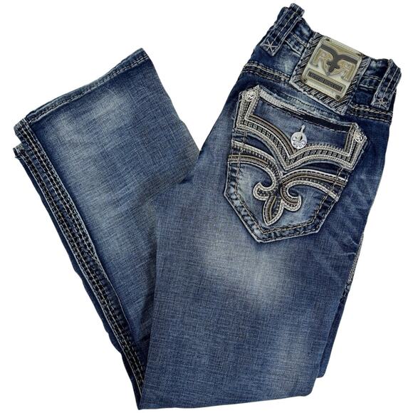 Men's Rock Revival Jeans Marston 31 Denim Slim Bootcut Thick Stitch Flap Pockets - Picture 1 of 9